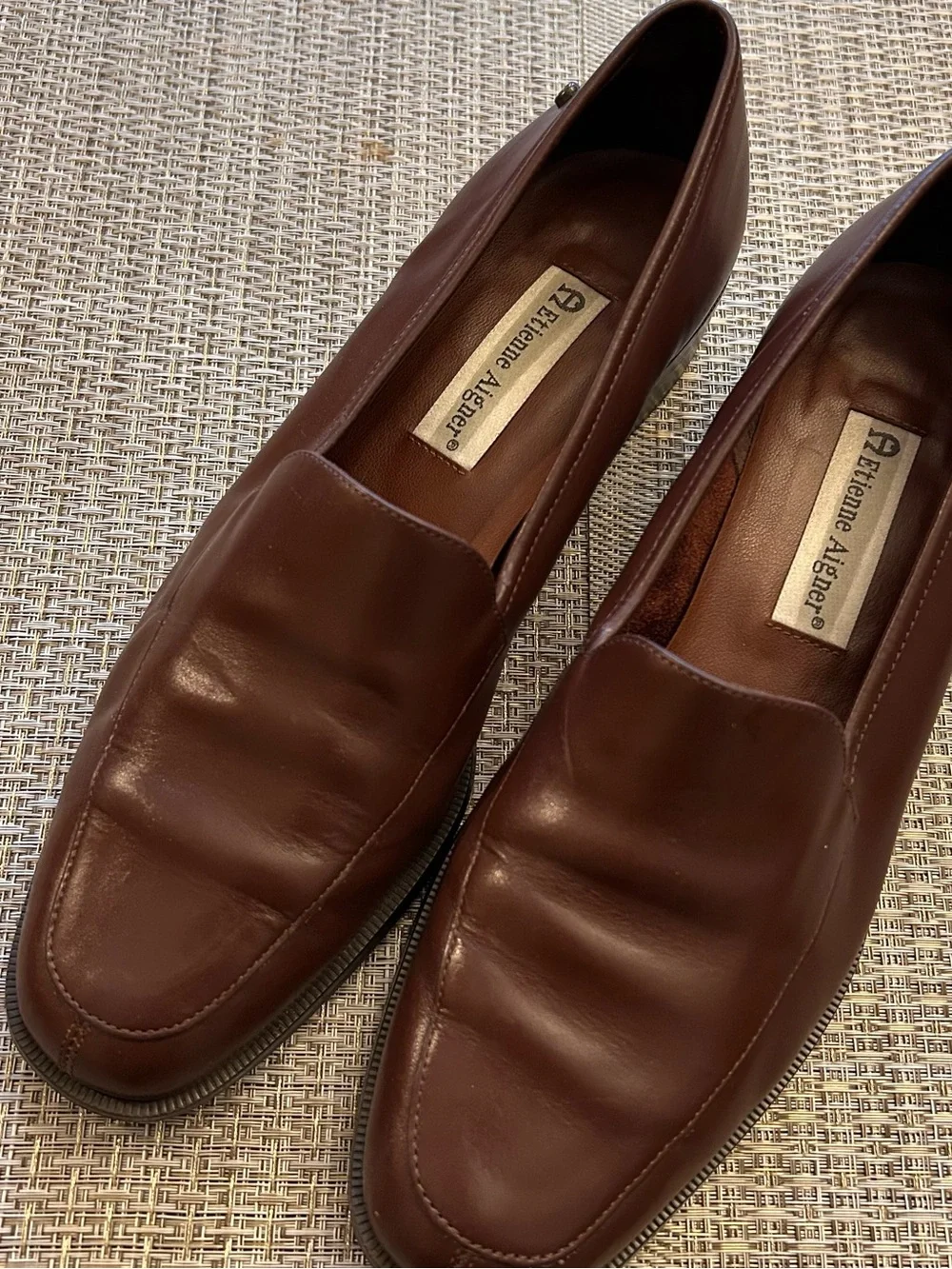 Aigner Slip on Loafers Dark Brown, Size 9M with Low Heel, Leather Uppers
